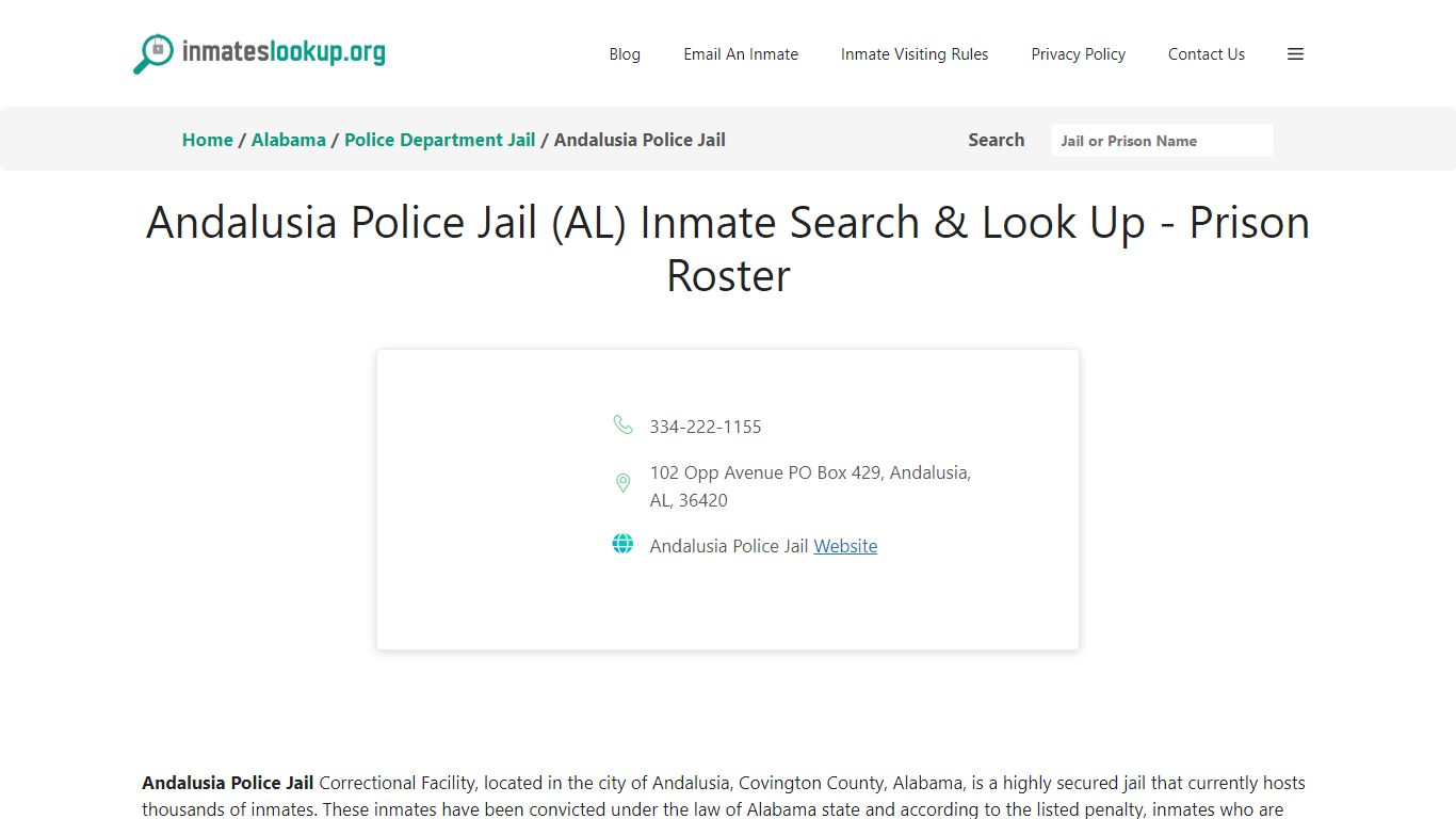 Andalusia Police Jail (AL) Inmate Search & Look Up - Prison Roster